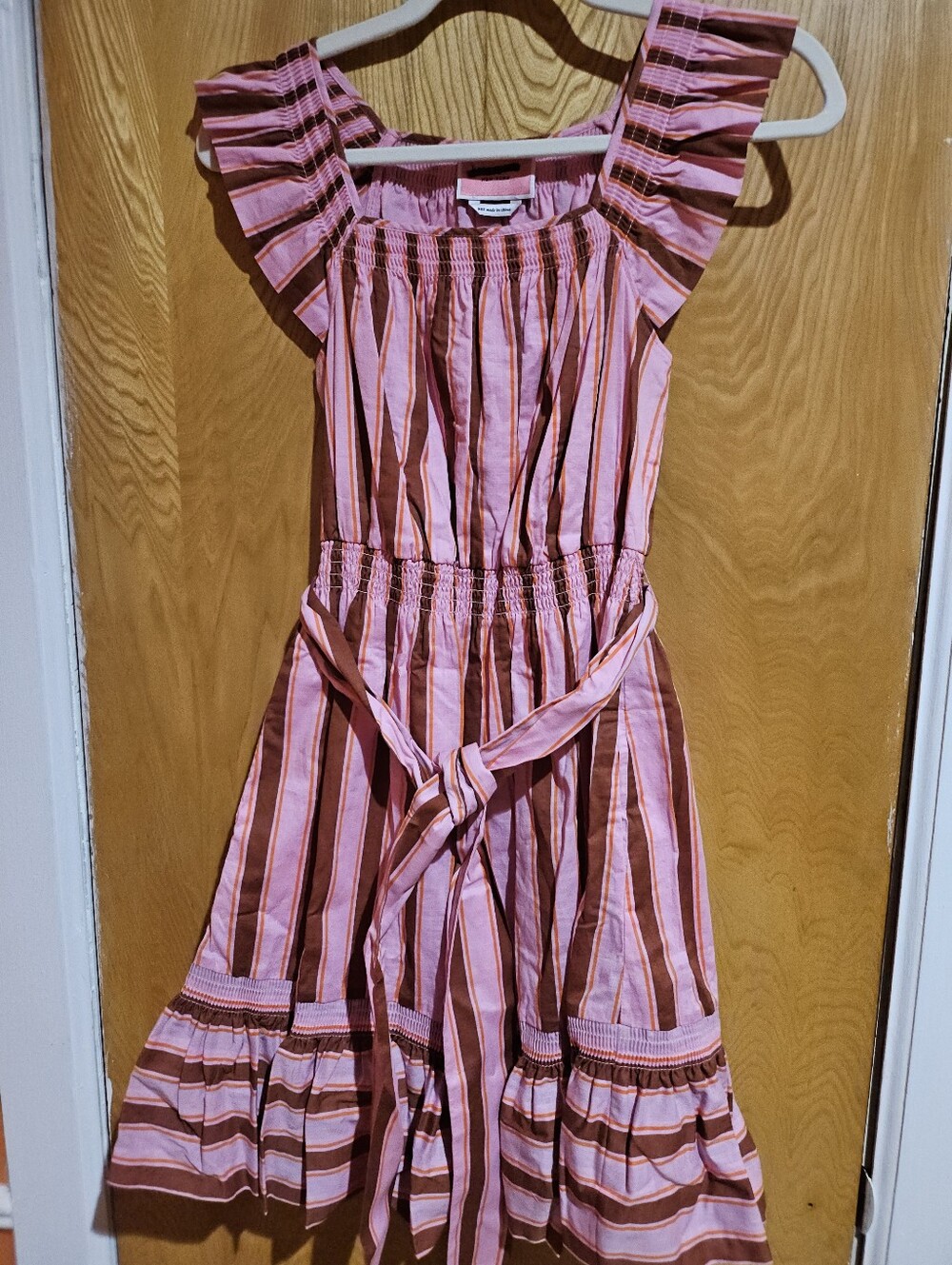 kate spade Pink, Brown & Orange Striped Ruffle Dress